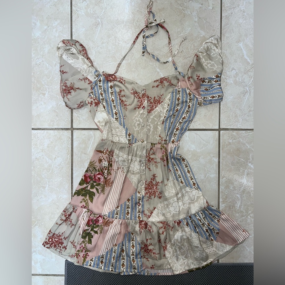 Urban Outfitters Floral Patchwork Dress with Puff Sleeves